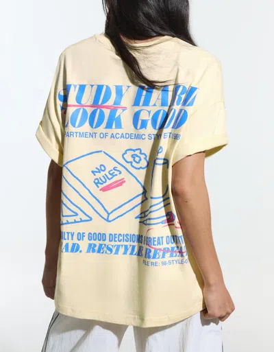 Bershka Oversize Short Sleeve Printed T-shirt In Neutral