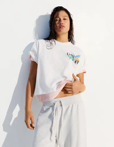 Bershka Oversize Short Sleeve Printed T-shirt In White