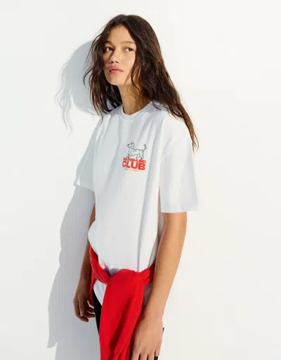 Bershka Oversize Short Sleeve Printed T-shirt In White
