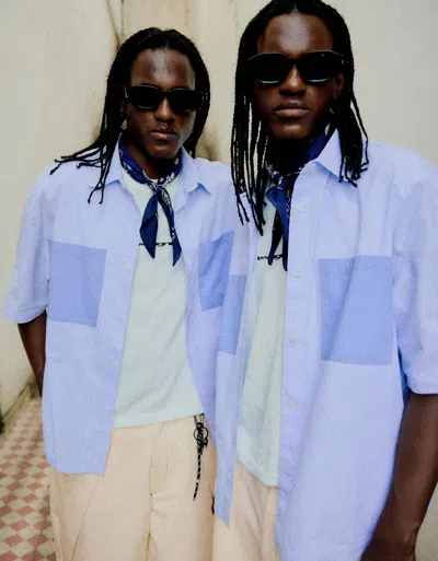 Bershka Oversize Striped Short Sleeve Shirt In Blue