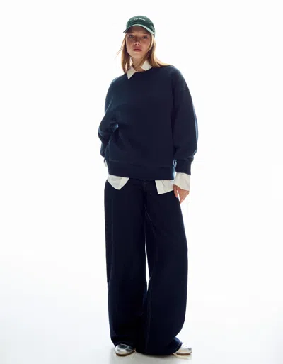 Bershka Oversize Sweatshirt With Pockets In Blue