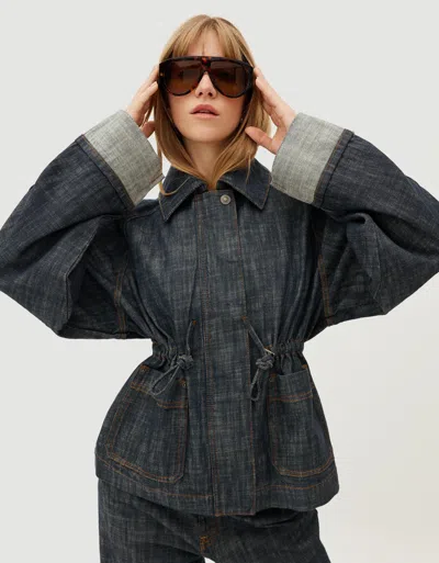 Bershka Oversize Textured Denim Jacket In Gray