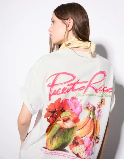 Bershka Oversize T-shirt With Print In White