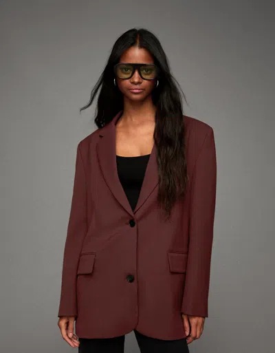 Bershka Oversized Blazer In Burgundy