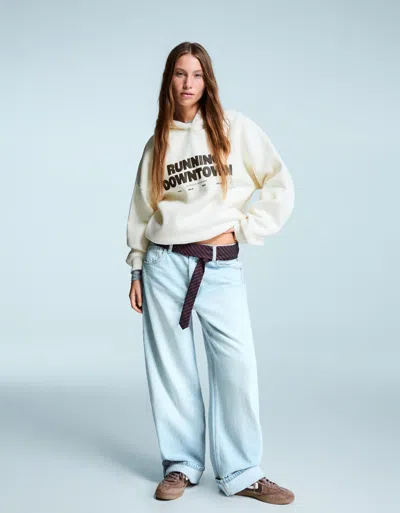 Bershka Oversized Hoodie With Print In White