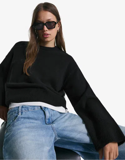 Bershka Oversized Sweater With Ribbed Hem In Black
