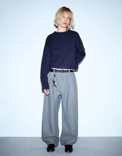 Bershka Oversized Sweater With Ribbed Hem In Blue