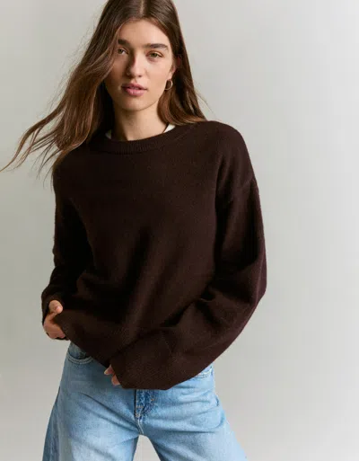 Bershka Oversized Sweater With Ribbed Hem In Brown
