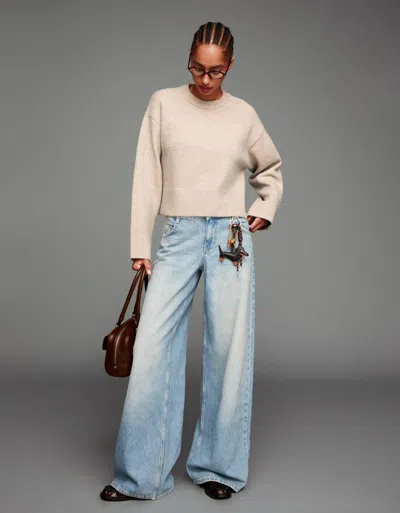 Bershka Oversized Sweater With Ribbed Hem In Neutral