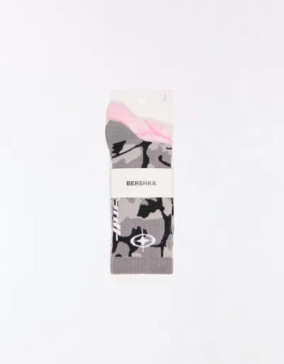 Bershka Pack Of 2 Pairs Of Printed Socks In White
