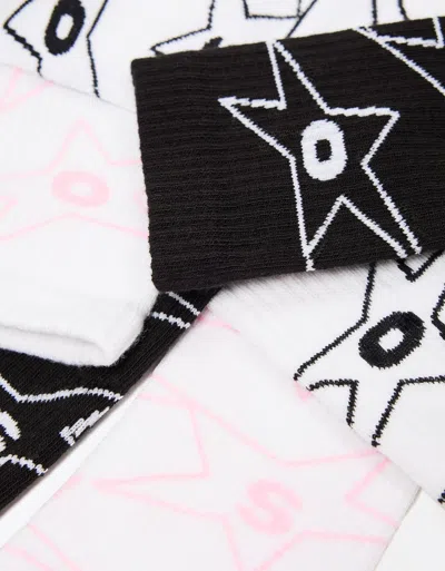 Bershka Pack Of 3 Pairs Of Printed Socks In Orange