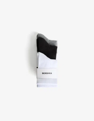 Bershka Pack Of 3 Pairs Of Sporty Socks In White