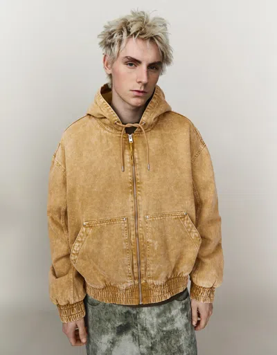 Bershka Padded Hooded Jacket In Brown