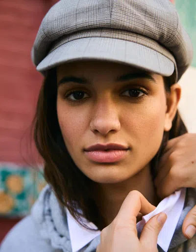 Bershka Plaid Cap In Pink