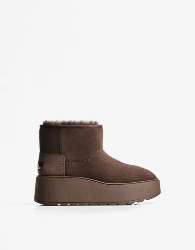 Bershka Platform Ankle Boots With Faux Fur Lining In Brown