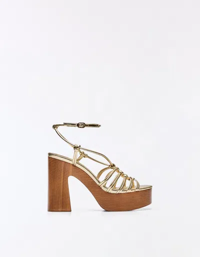 Bershka Platform Heel Sandal In Gold
