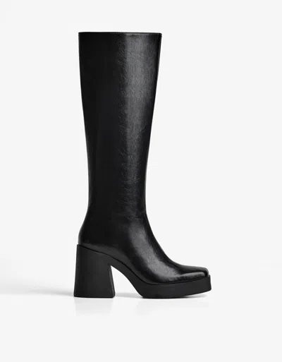 Bershka Platform High-heel Boots In Black