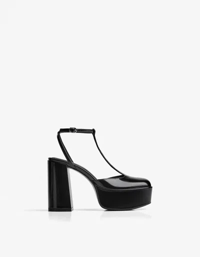 Bershka Platform Strap Heel Shoe In Black