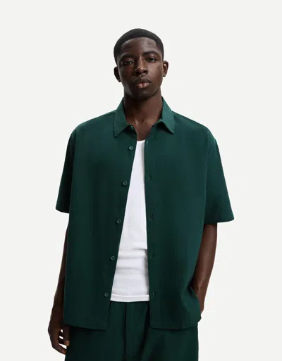 Bershka Pleated Short Sleeve Shirt In Green