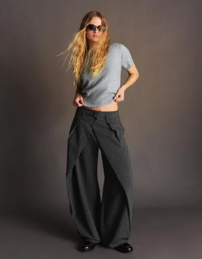 Bershka Pleated Trousers With Double Button In Gray
