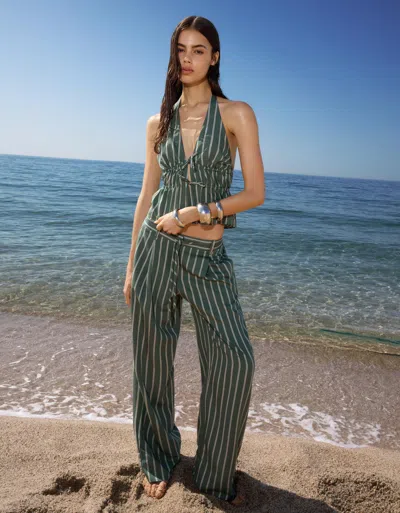 Bershka Pleated Wide-leg Pants In Black