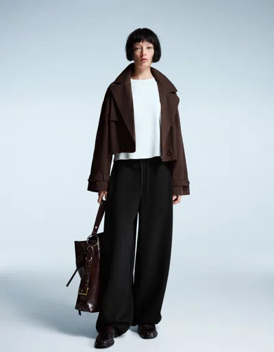 Bershka Plush Barrel Pants With Stoppers In Black