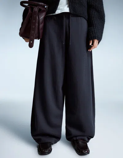 Bershka Plush Barrel Pants With Stoppers In Blue