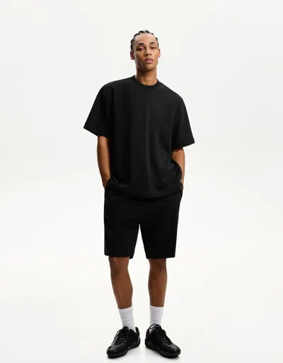 Bershka Plush Bermuda Shorts In Black