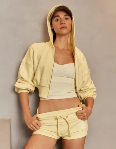 Bershka Plush Bermuda Shorts With Fold-over Waist In Yellow