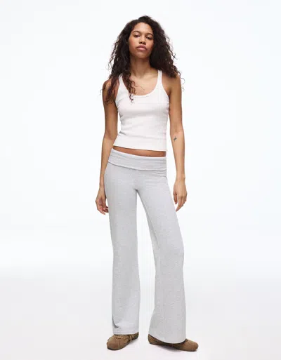 Bershka Plush Flared Trousers With Patch In Gray