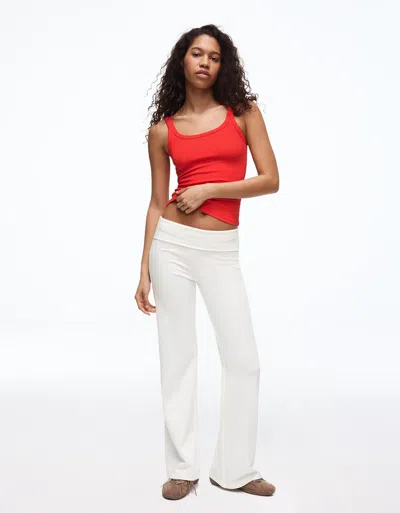 Bershka Plush Flared Trousers With Patch In White