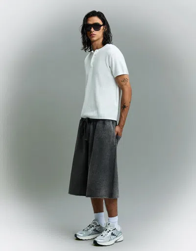 Bershka Plush Jogger Bermuda Shorts In Gray