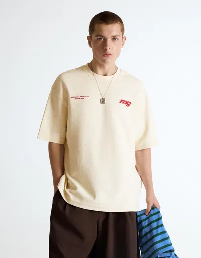 Bershka Plush Printed T-shirt In Neutral