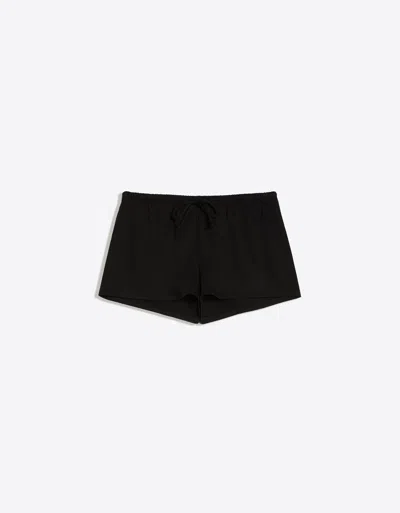 Bershka Plush Shorts With Elasticated Waistband In Black