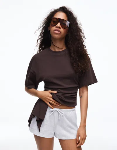 Bershka Plush Shorts With Elasticated Waistband In Gray