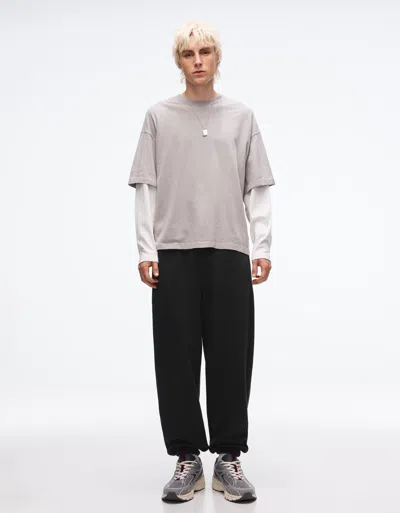Bershka Plush Sweatpants In Neutral