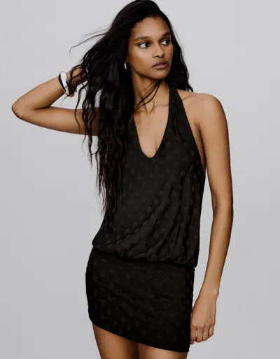 Bershka Polka Dot Mini Dress In Black