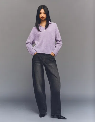 Bershka Polo Collar Sweater In Purple