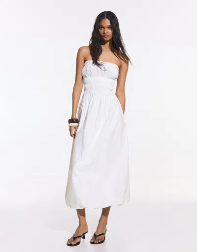Bershka Poplin Maxi Dress In White