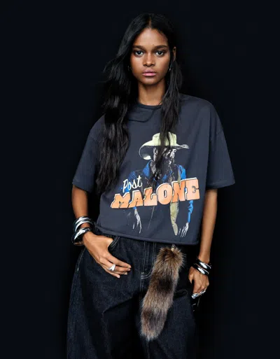 Bershka Post Malone Print T-shirt In Blue