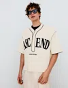 Bershka Printed Baseball Waffle-knit T-shirt In Neutral