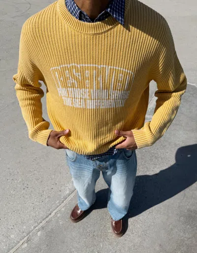 Bershka Printed Boxy Fit Crew Neck Sweater In Yellow