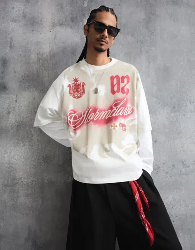 Bershka Printed Boxy Fit Short Sleeve T-shirt In White