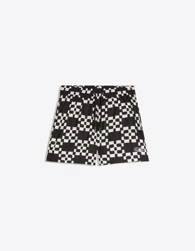 Bershka Printed Boxy Fit Swimming Trunks In Black