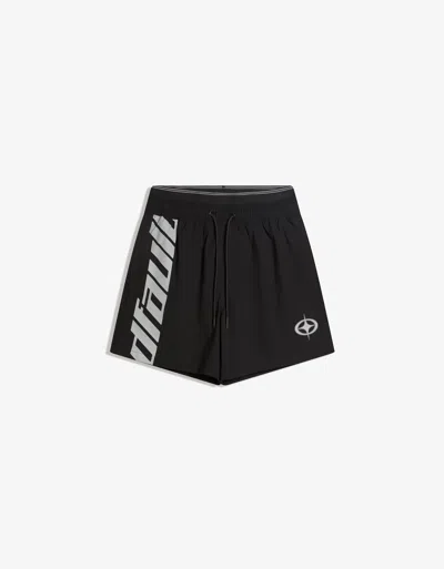 Bershka Printed Boxy Fit Swimming Trunks With Double Waistband In Black