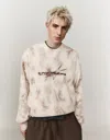 Bershka Printed Crew Neck Sweater In Neutral