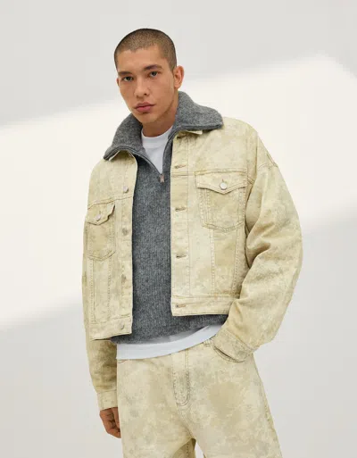 Bershka Printed Denim Jacket In Green