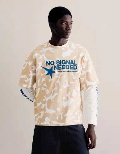 Bershka Printed Double Sleeve T-shirt In White