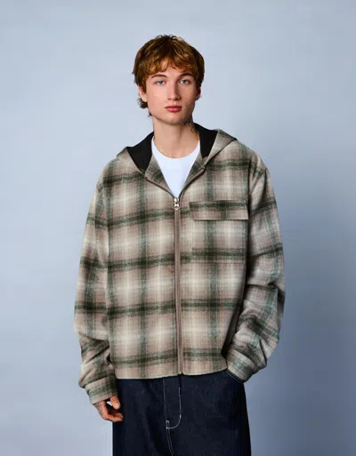 Bershka Printed Fleece-lined Boxy Overshirt In Multi