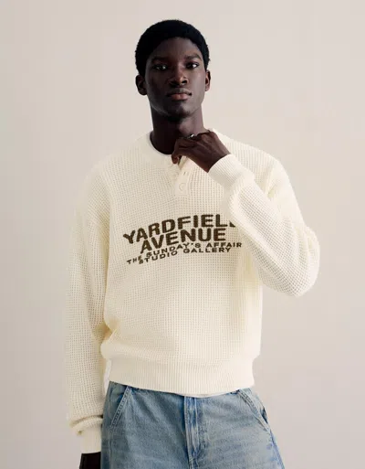 Bershka Printed Henley Sweater In Neutral